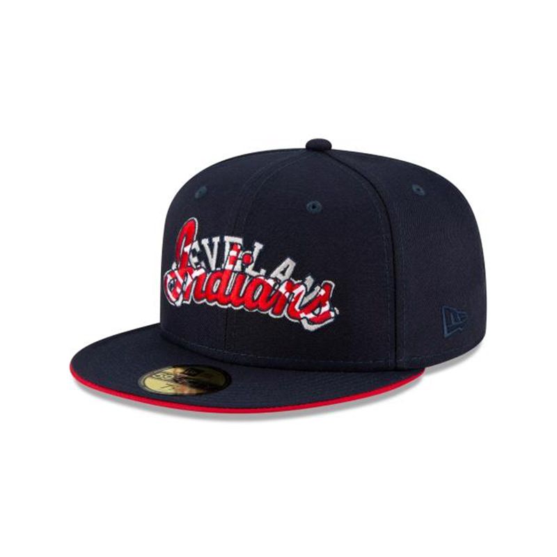 MLB Cleveland Indians Double Logo 59Fifty Fitted (PHO8672) - Blue New Era Caps